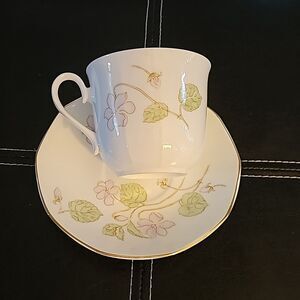 Royal Dover England China Cup & Saucer Set Pastel Spring Flowers Fine Bone China